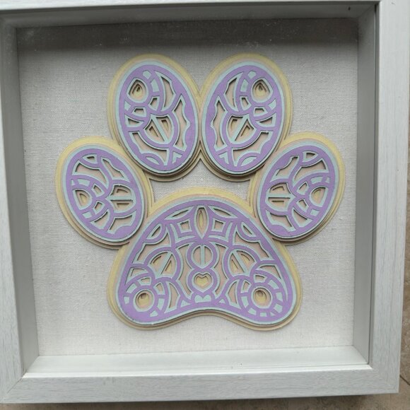 Mandala Dog Paw in White Shadow Box Frame 9"x9" Cardstock Layers - Picture 2 of 3